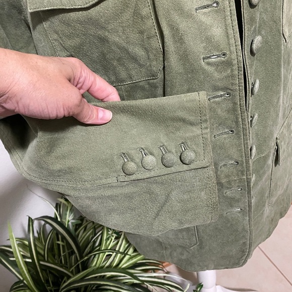 Plus Size 2X Suede Leather Jacket Olive Green Button Up Pockets EUC - Picture 8 of 16